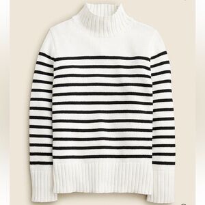 J. Crew White and Black Striped Turtleneck Sweater